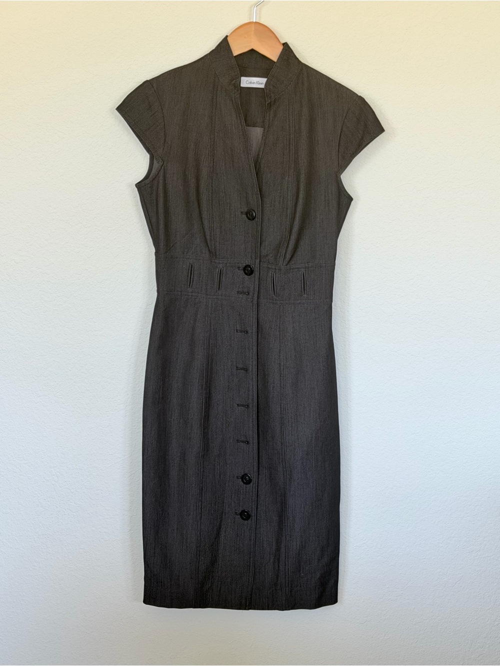 Calvin Klein Black Cap-Sleeve Button-Front Midi Dress